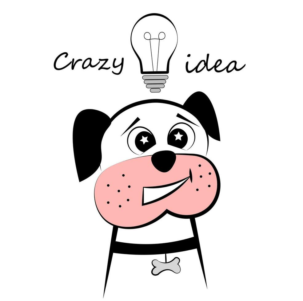 It's a crazy idea. Dog with a light bulb on a white background vector