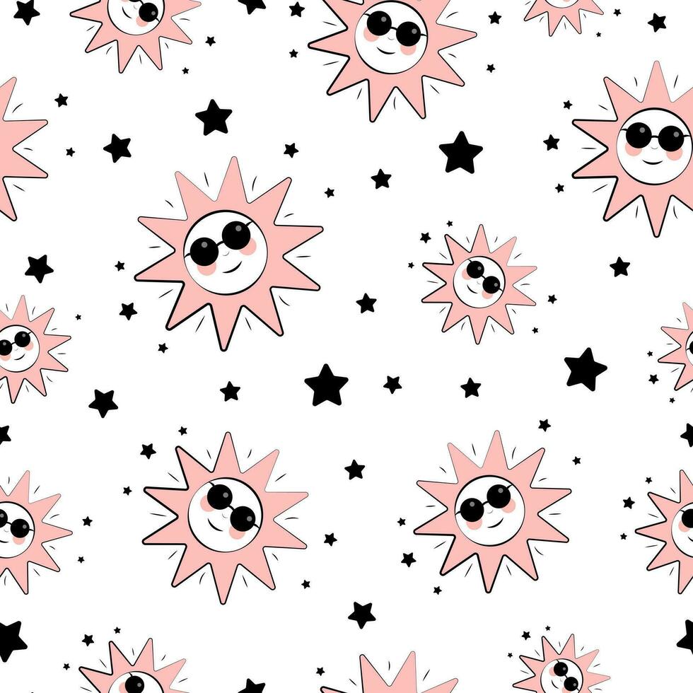 Seamless texture with sun and stars vector