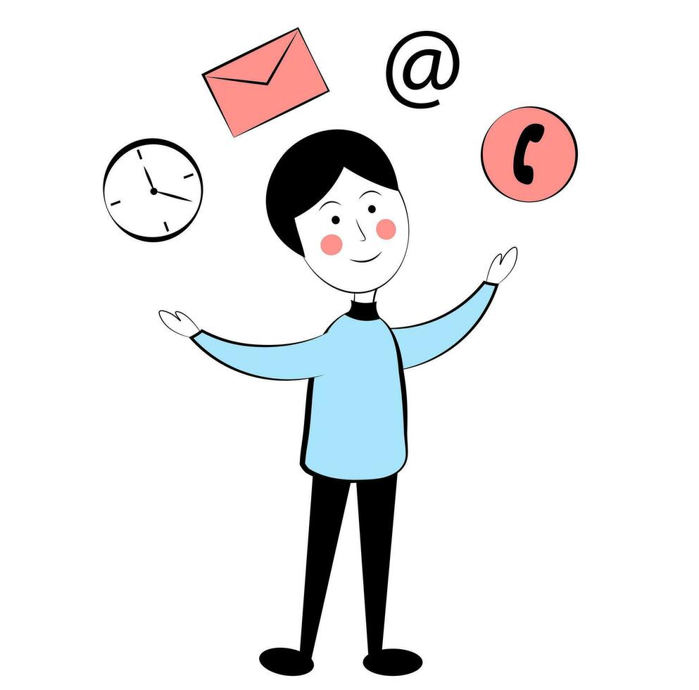 The man is working. Time, Mail, Phone vector