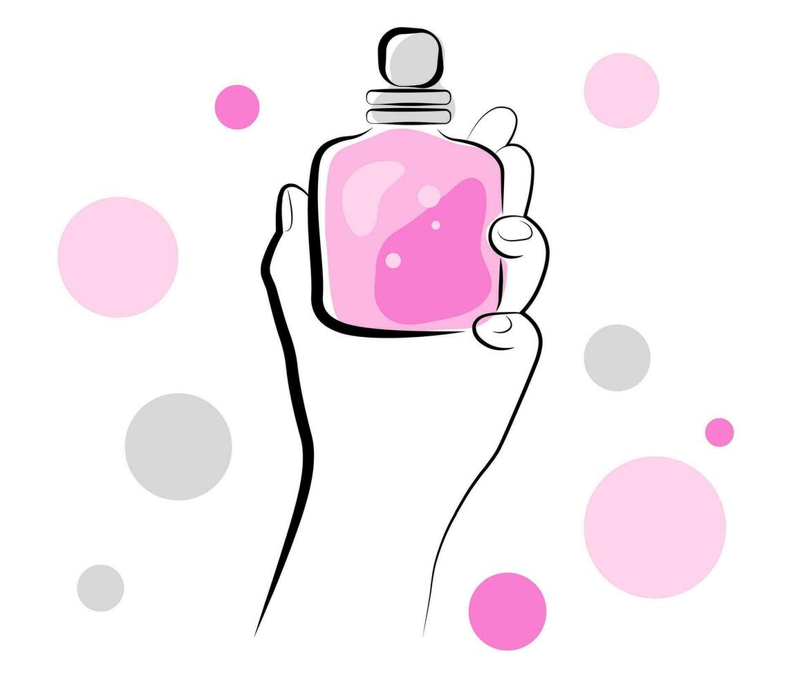 Hand with perfume bottle on white background vector