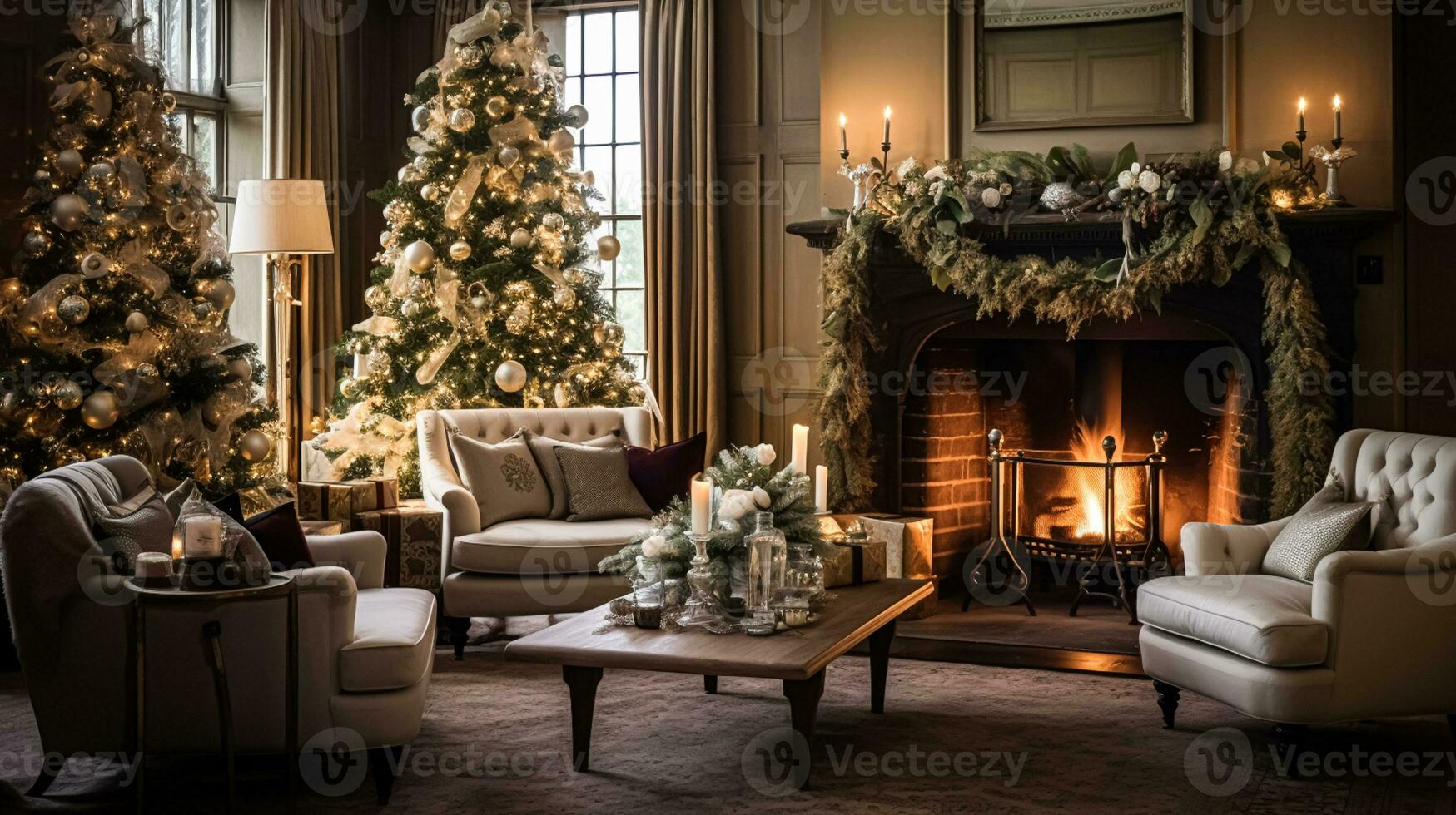 AI generated Christmas at the manor, English countryside decoration and interior decor photo