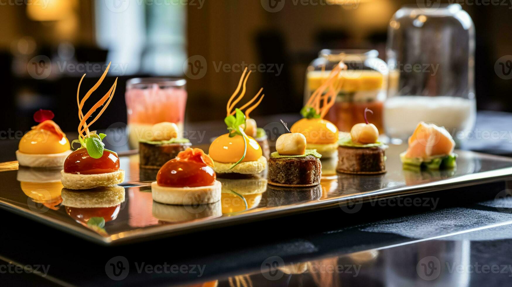 AI generated Food, hospitality and room service, starter appetisers as English countryside exquisite cuisine in hotel restaurant a la carte menu, culinary art and fine dining photo