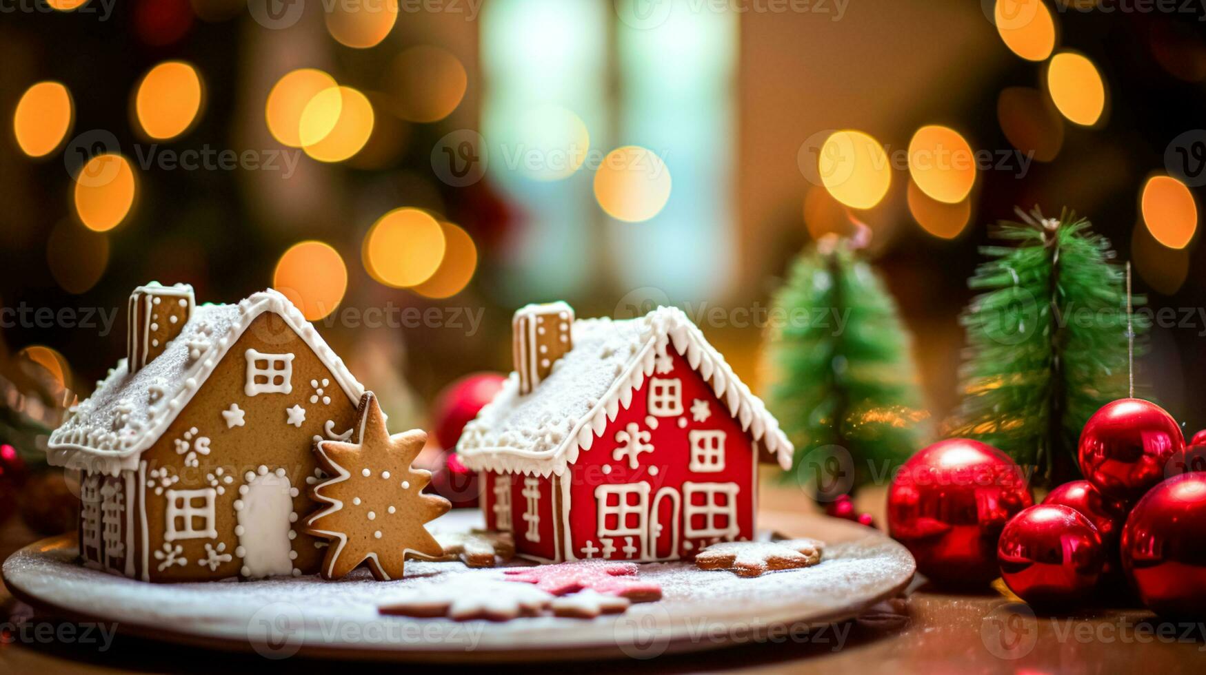 AI generated Christmas gingerbread house, holiday recipe and home baking, sweet dessert for cosy winter English country tea in the cottage, homemade food and cooking photo