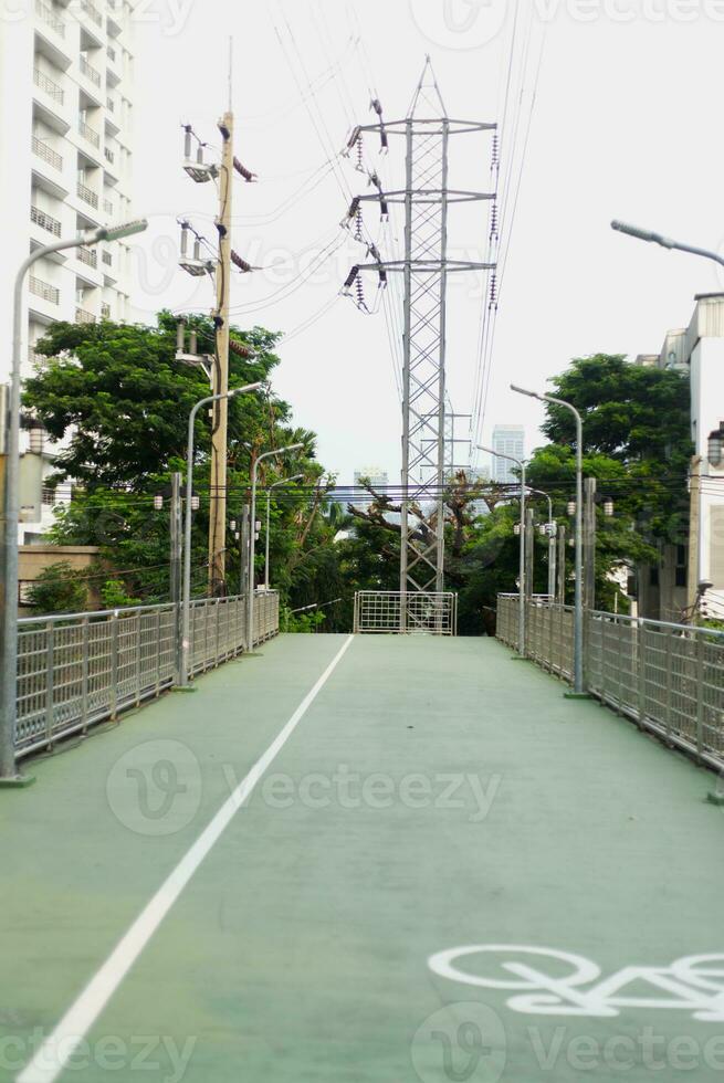 empty road in the park tree forest landscape in the city photo