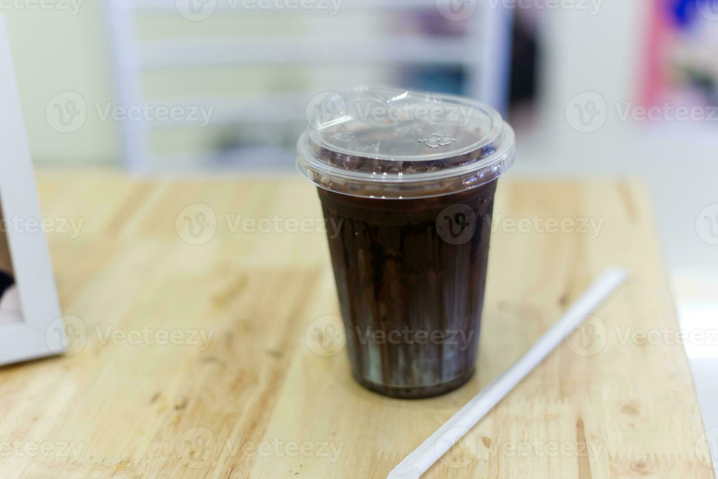 Ices mint cocoa drinks serve in clear plastic cup with Straw photo