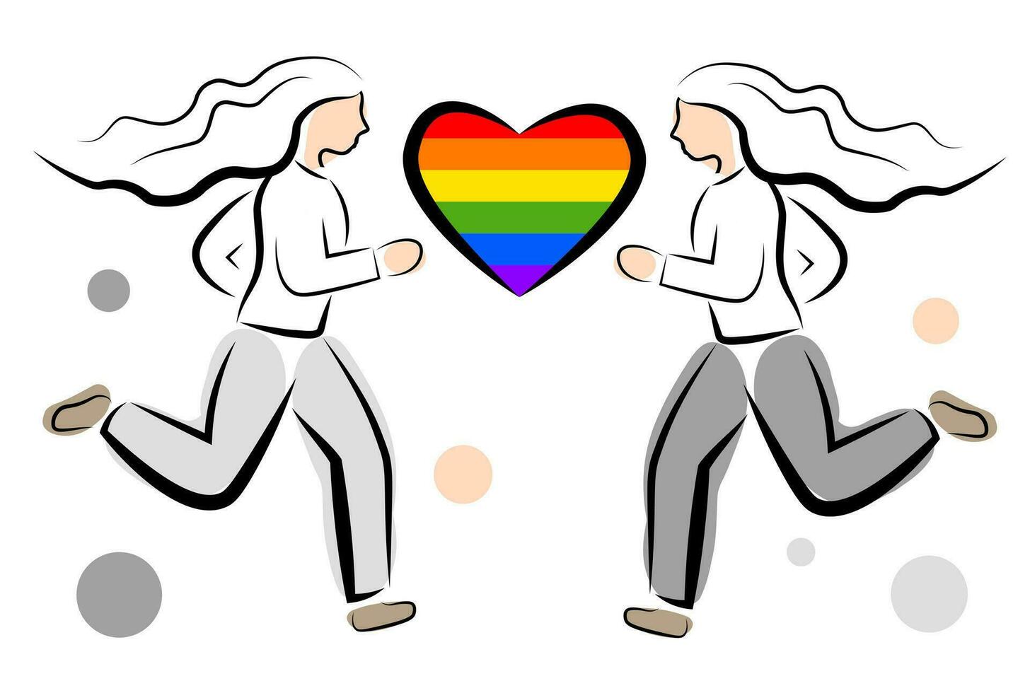Lesbian couple. LGBT Flag vector