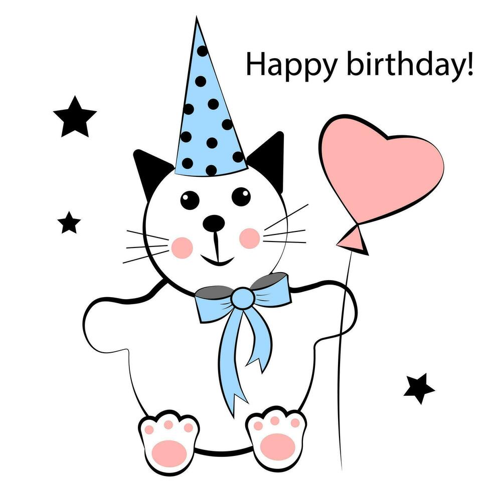 linda gato en un blanco antecedentes. contento cumpleaños a usted vector