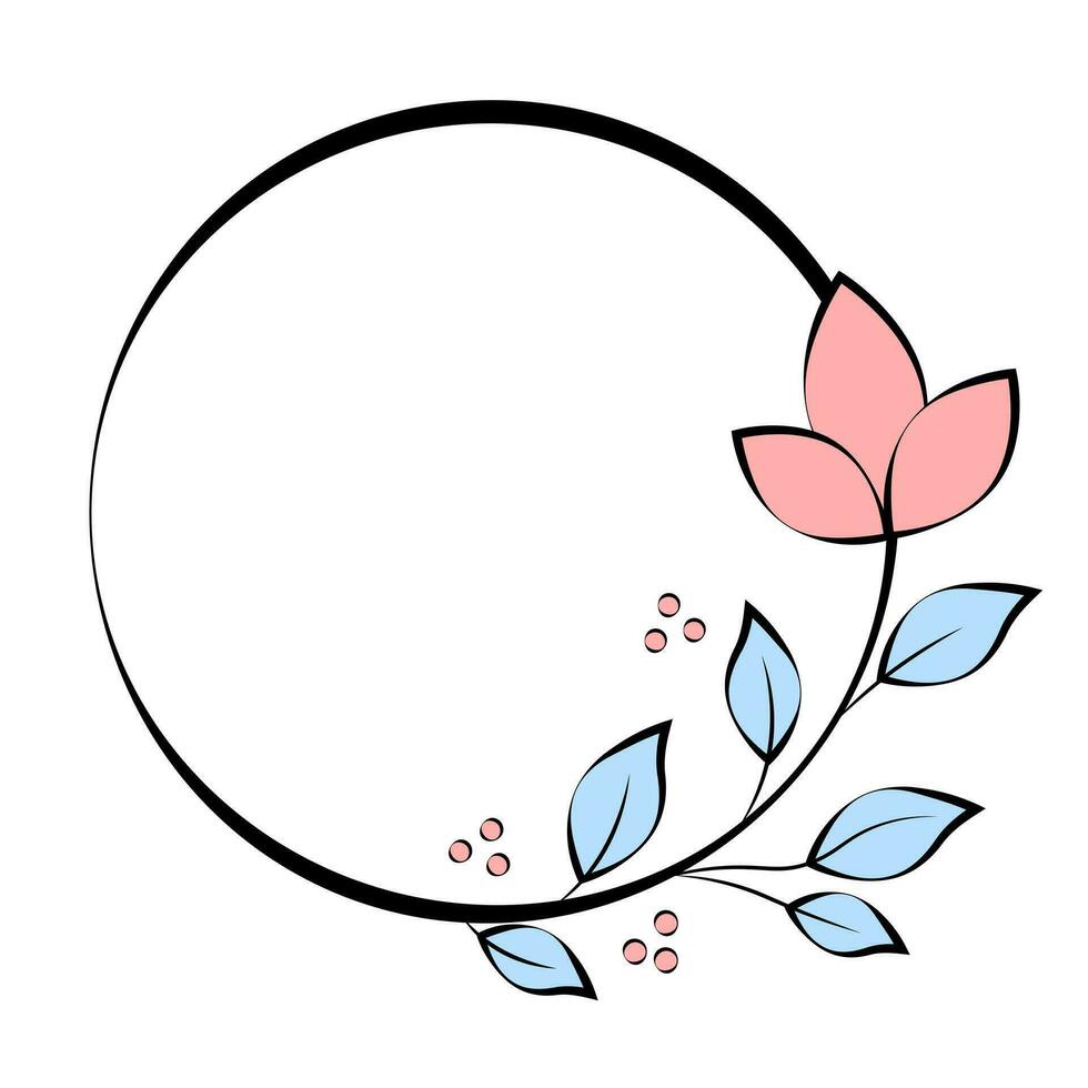 Round Flower Frame. Doodle illustration vector