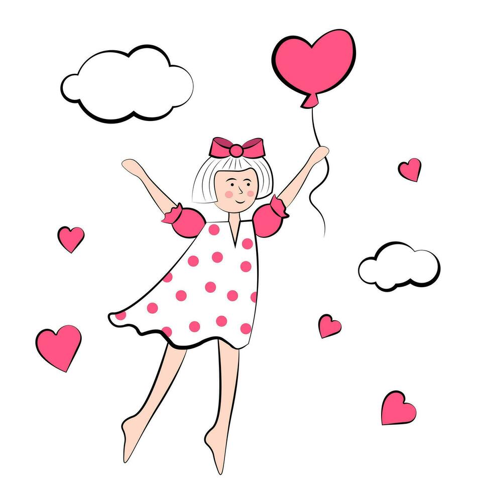 Girl flying on a balloon vector