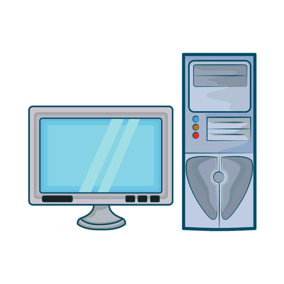 computer monitor and cpu illustration vector