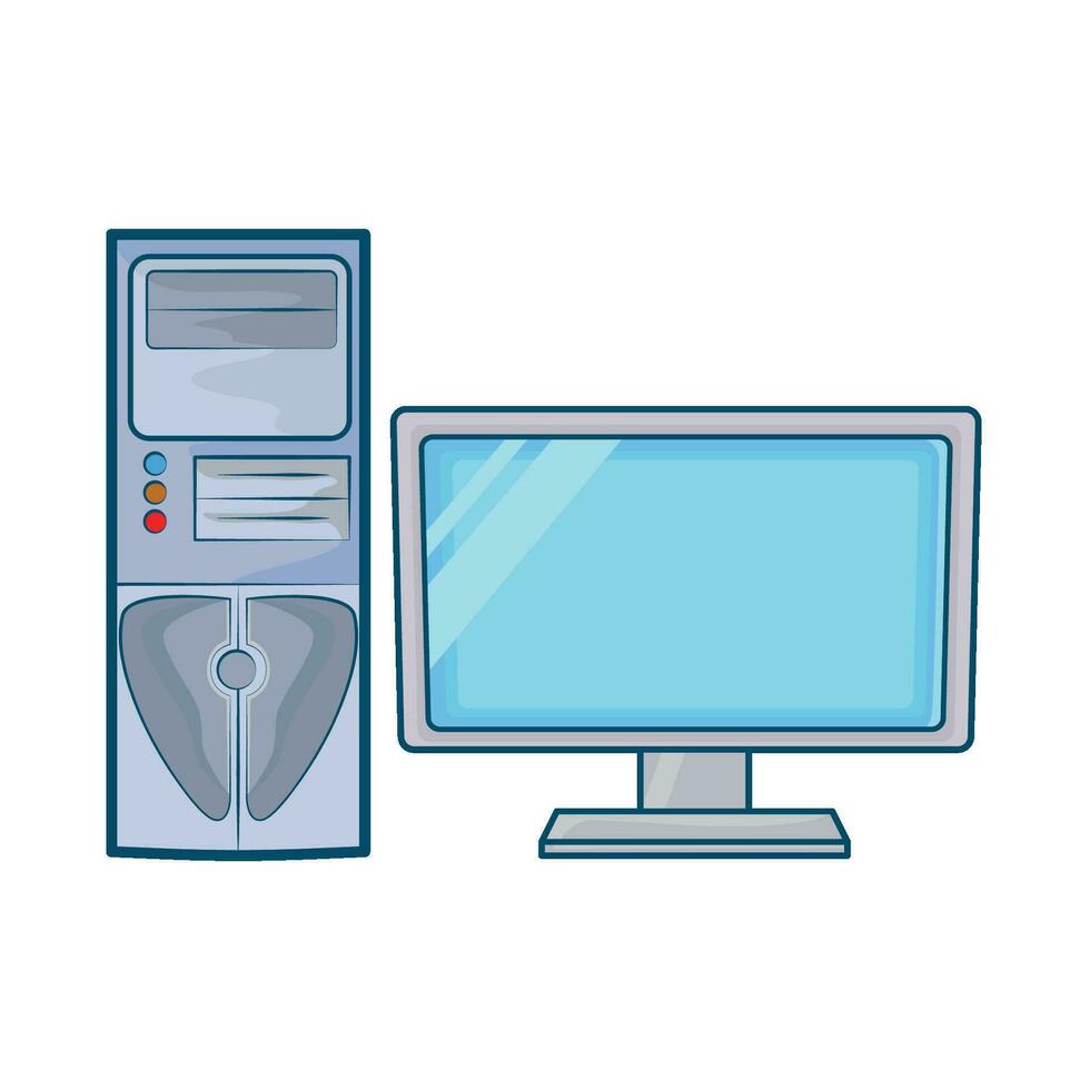 computer monitor and cpu illustration vector