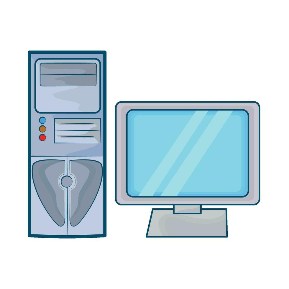computer monitor and cpu illustration vector