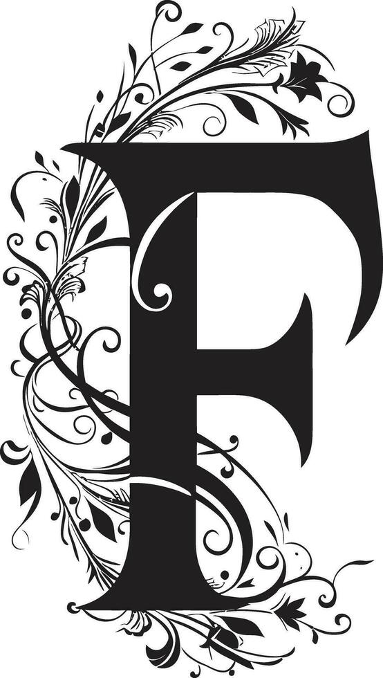 Freehand Serenity Artistic Font F Vector Feathered Flourish Plumed Letter F Decor Vector