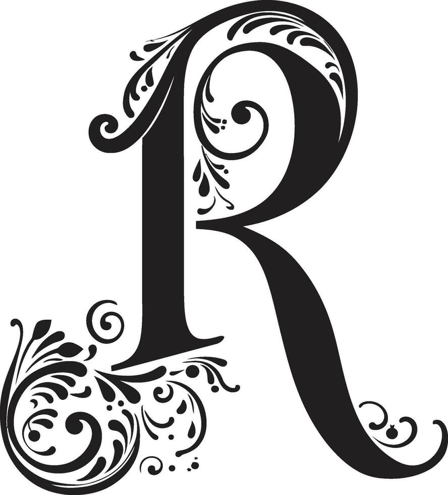Royal Flourish Opulent Font R Vector Rhapsody Accents Melodic Letter R Vector Art