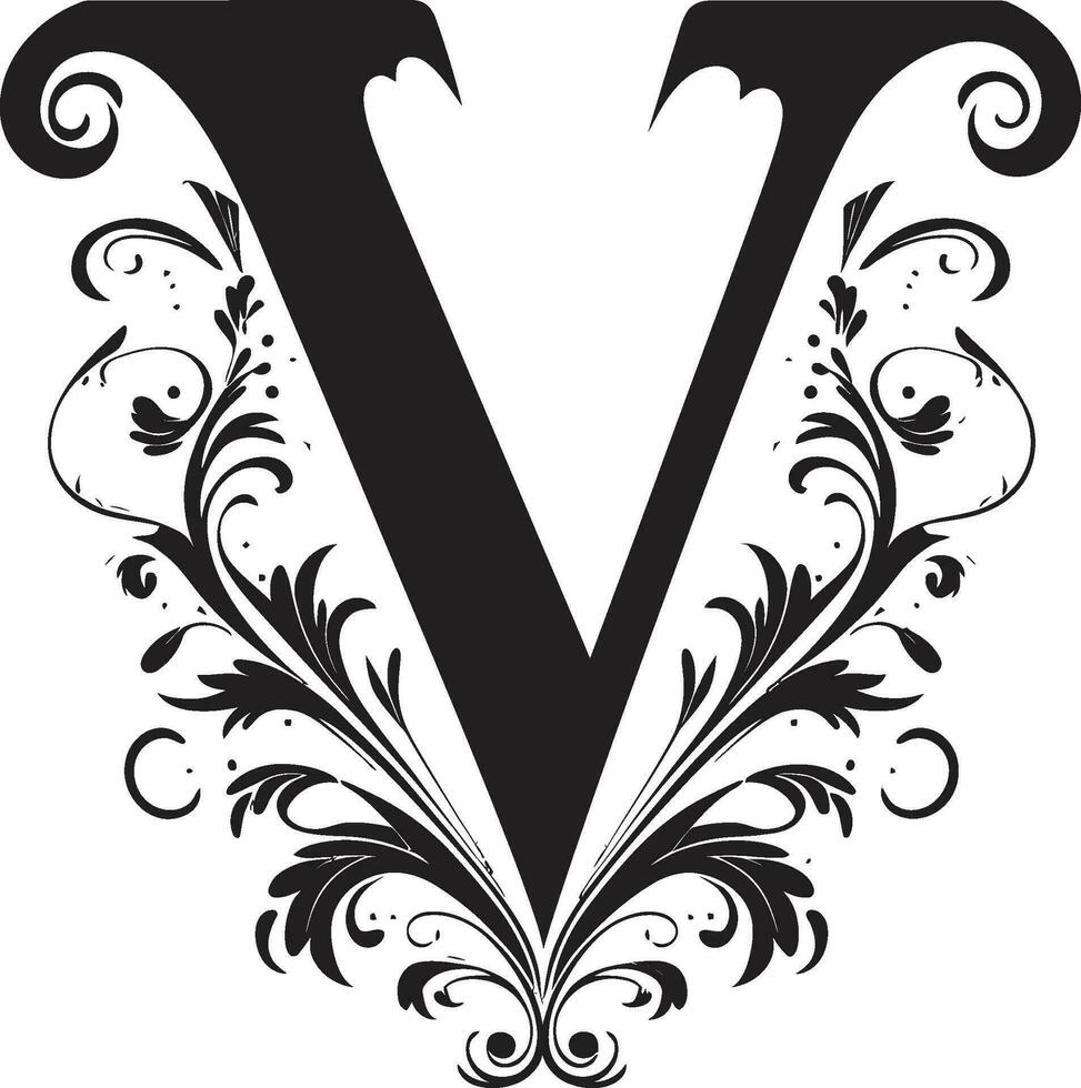 Vogue Patterns Stylish Font V Vector Art Valiant Flourish Bold Letter V Decor Vector