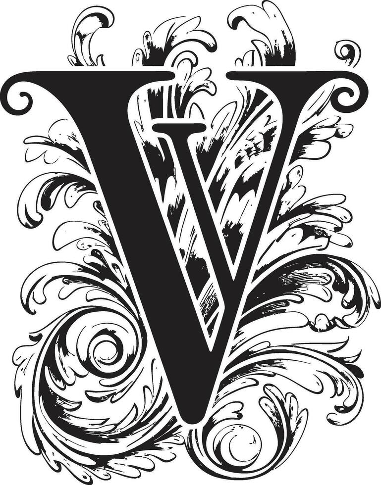 Voltaic Accents Electric Letter V Vector Art Vogue Flourish Chic Font V Decor Vector