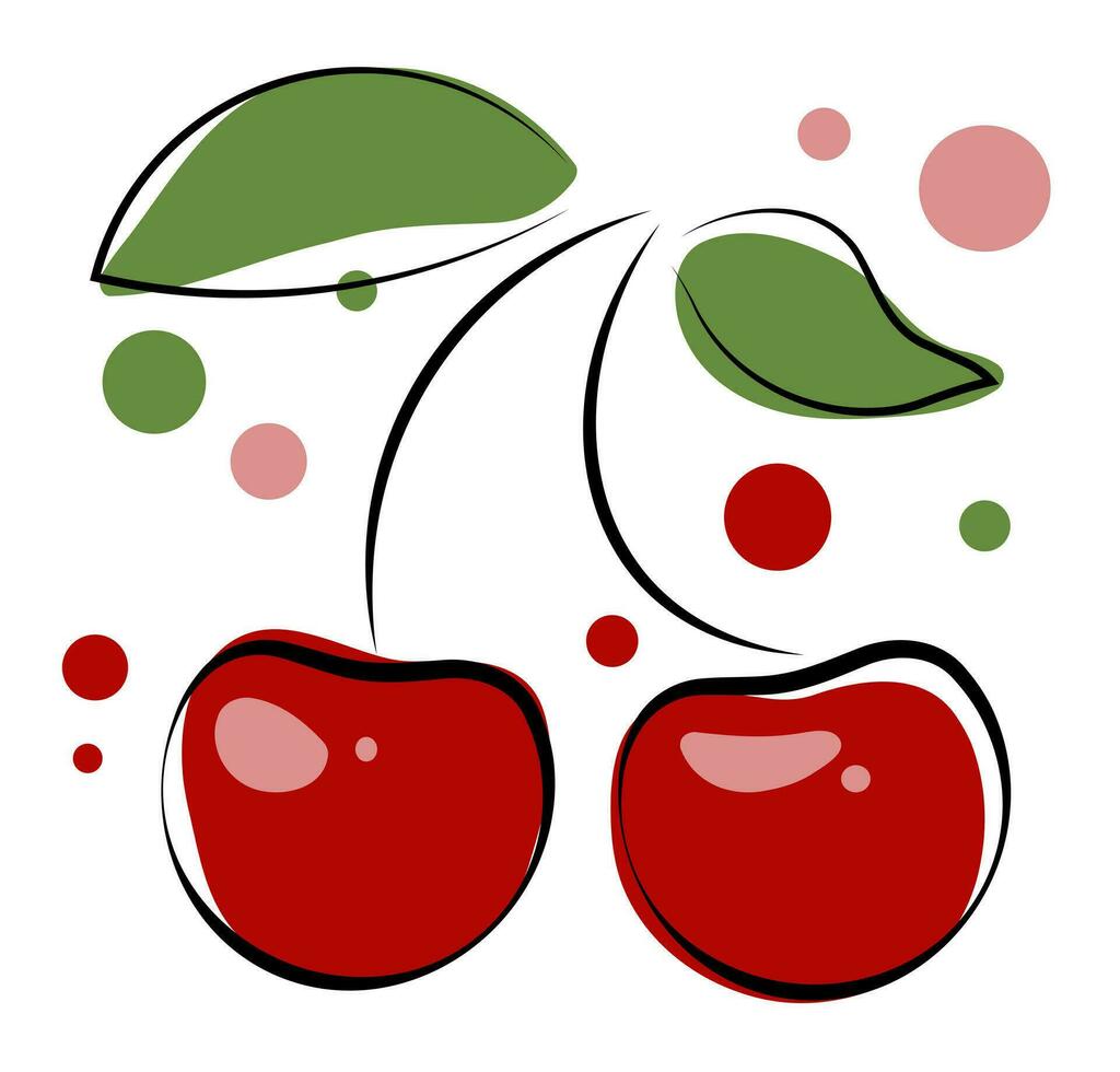Cherry trees on a white background. Doodle vector