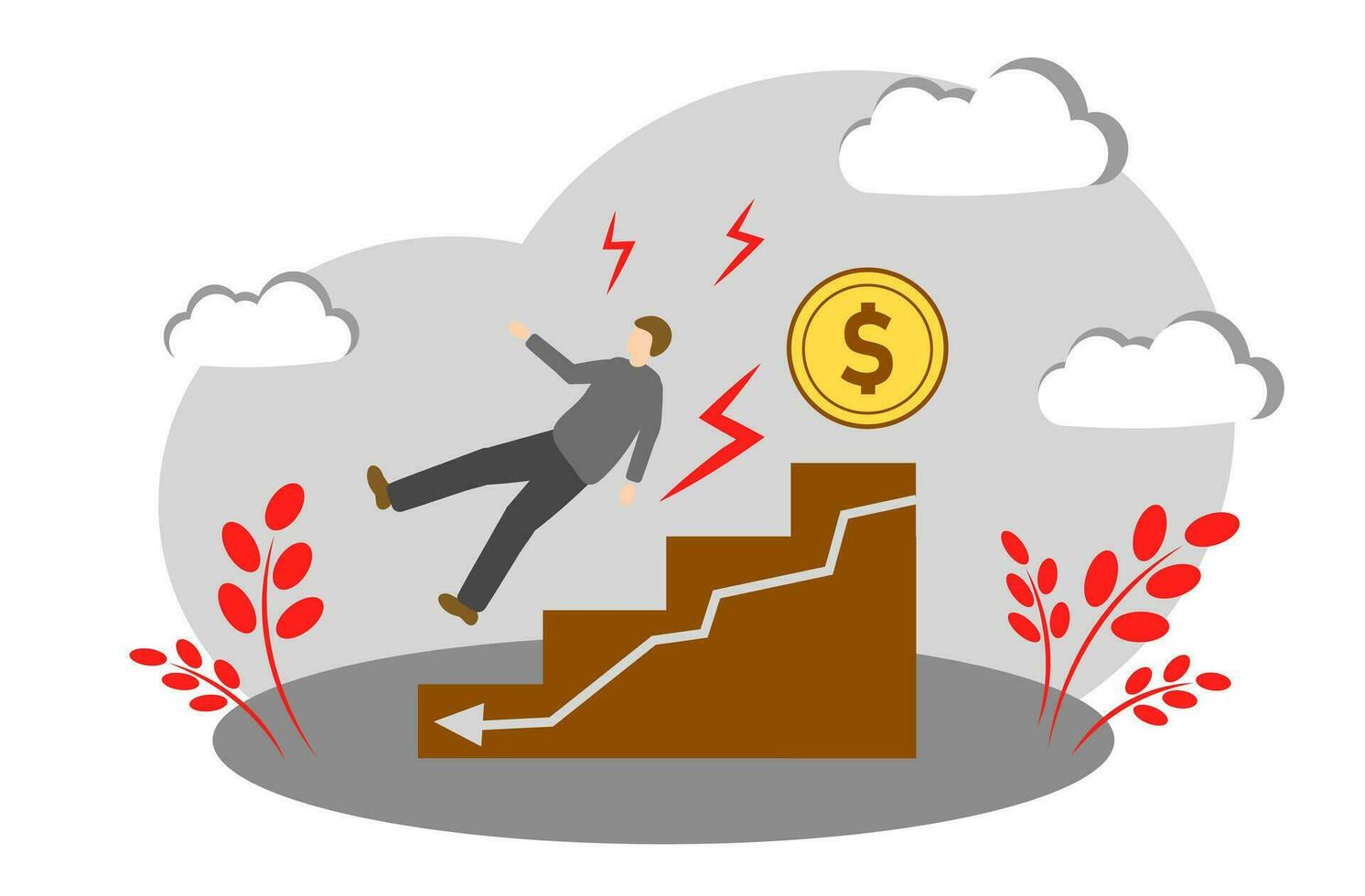 The man was fired from his job. A man fell down the stairs vector