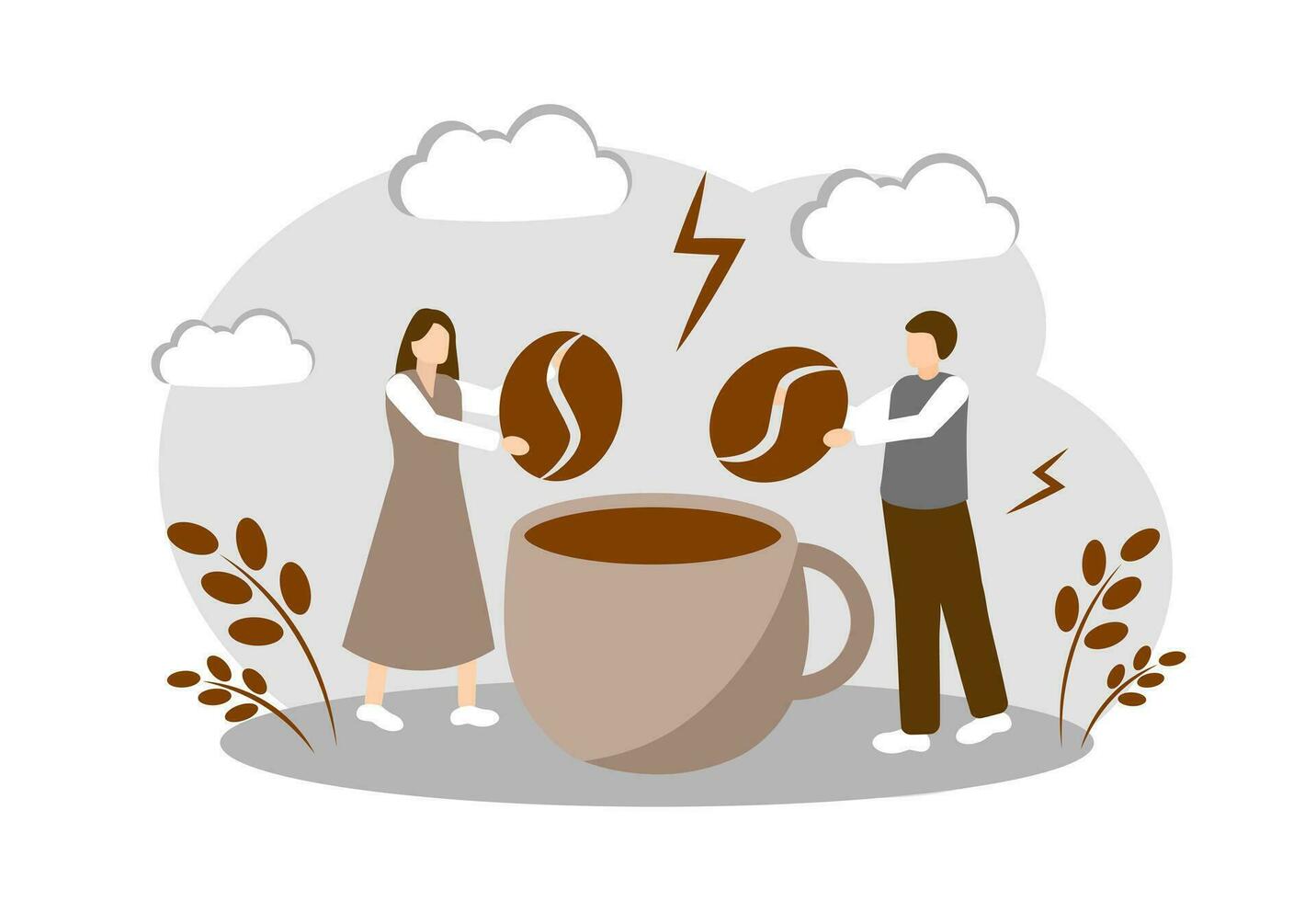 Coffee break. Man and woman making coffee vector