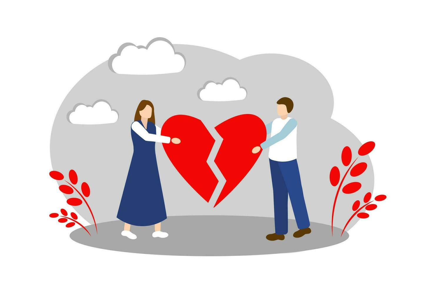 The couple holds a broken heart. Relationship Crisis vector