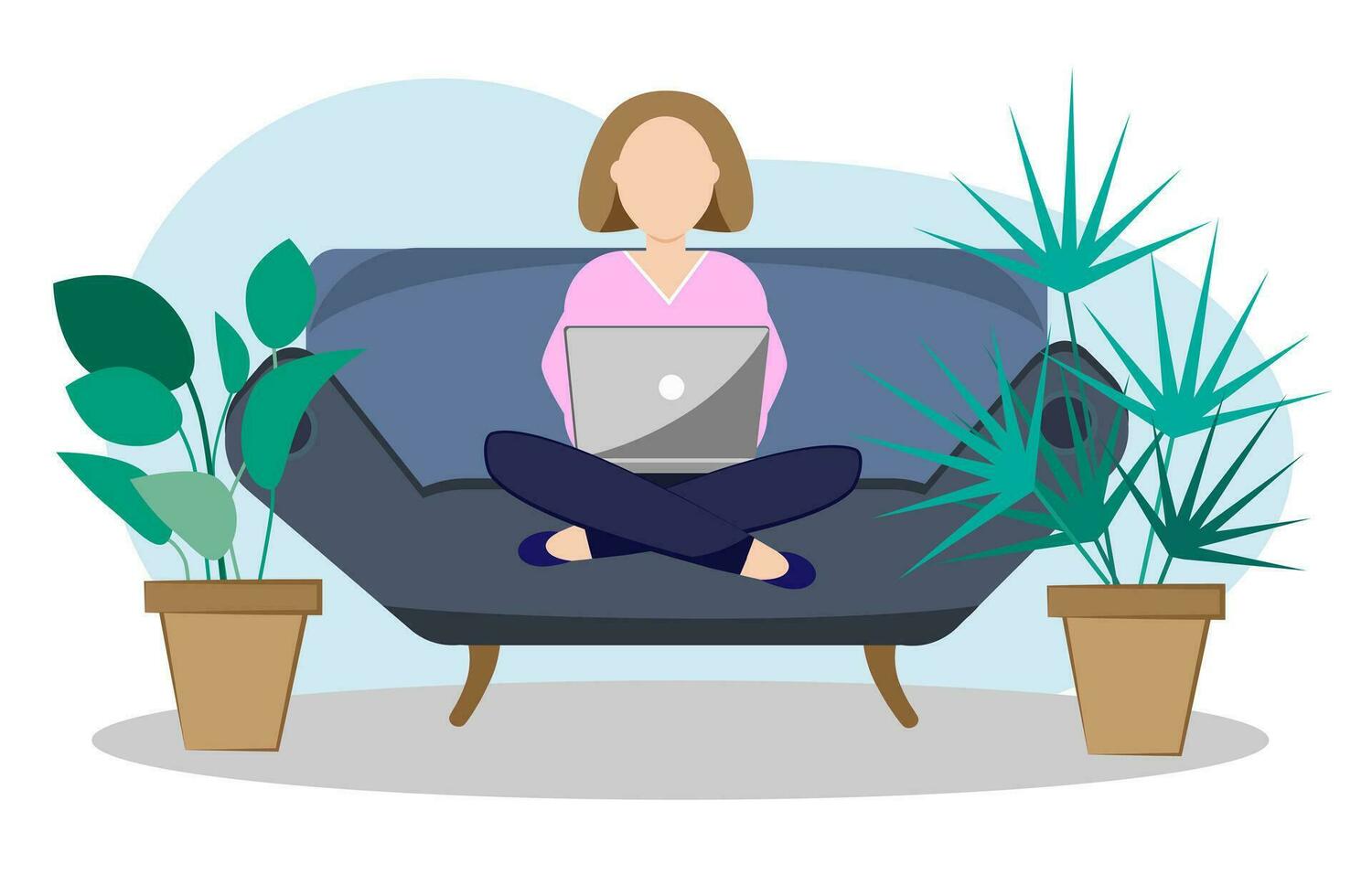 Woman with laptop sitting on couch vector