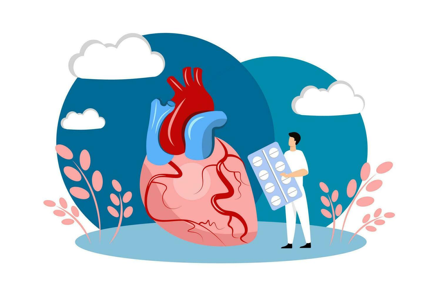 Cardiology. Cardiologist treats the heart vector