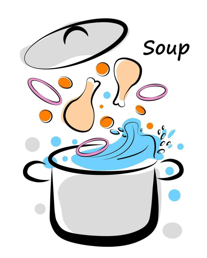 Pot of soup on white background vector