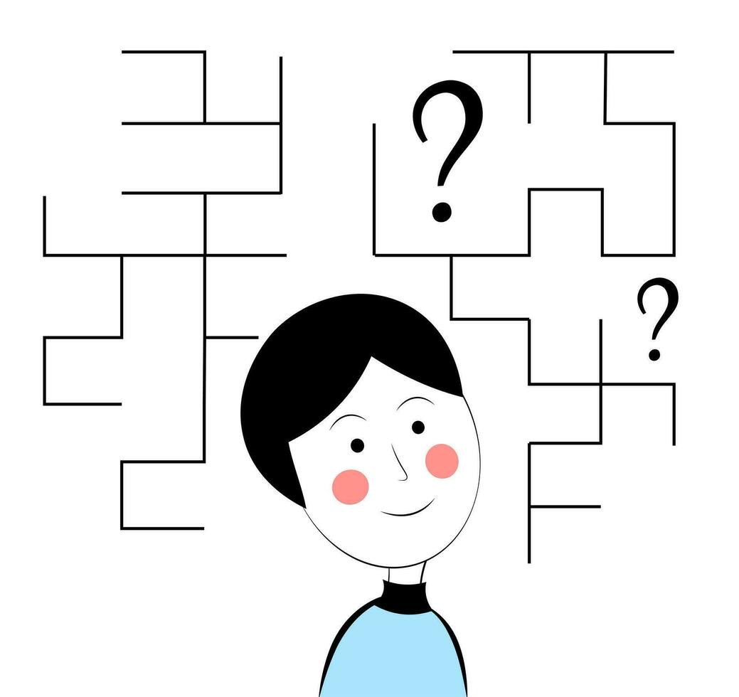 A man solves the problem. Maze. Puzzle vector