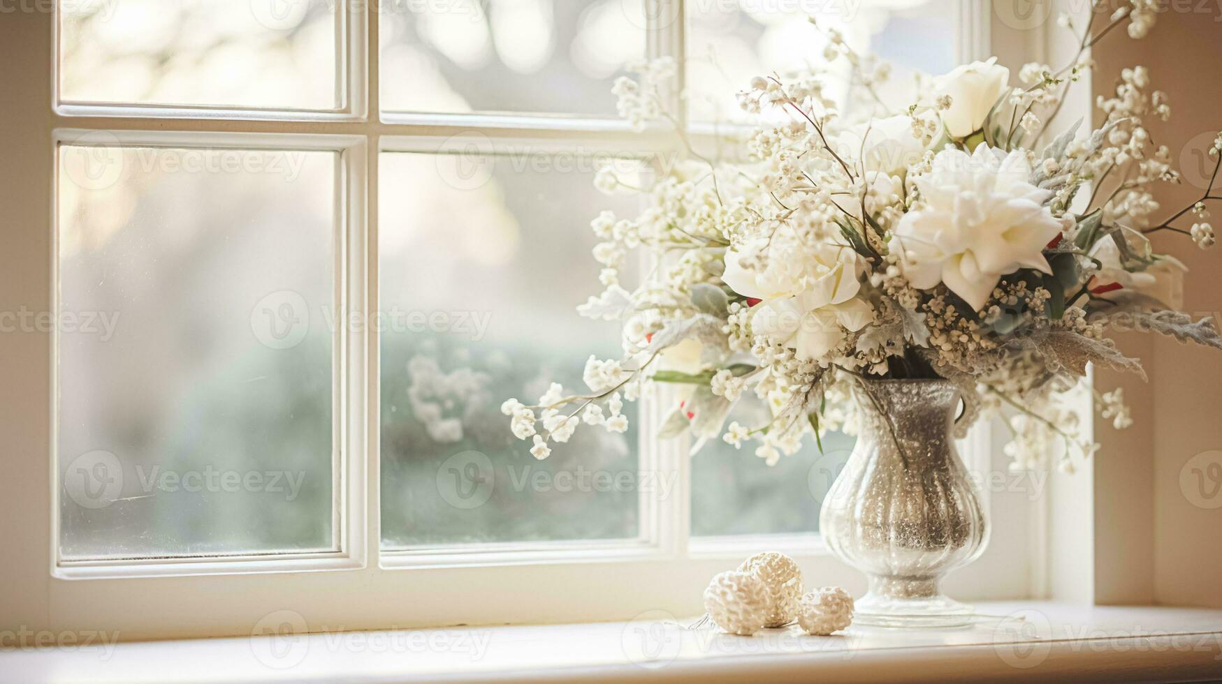 AI generated Floral arrangement with winter, autumn or early spring botanical plants and flowers photo