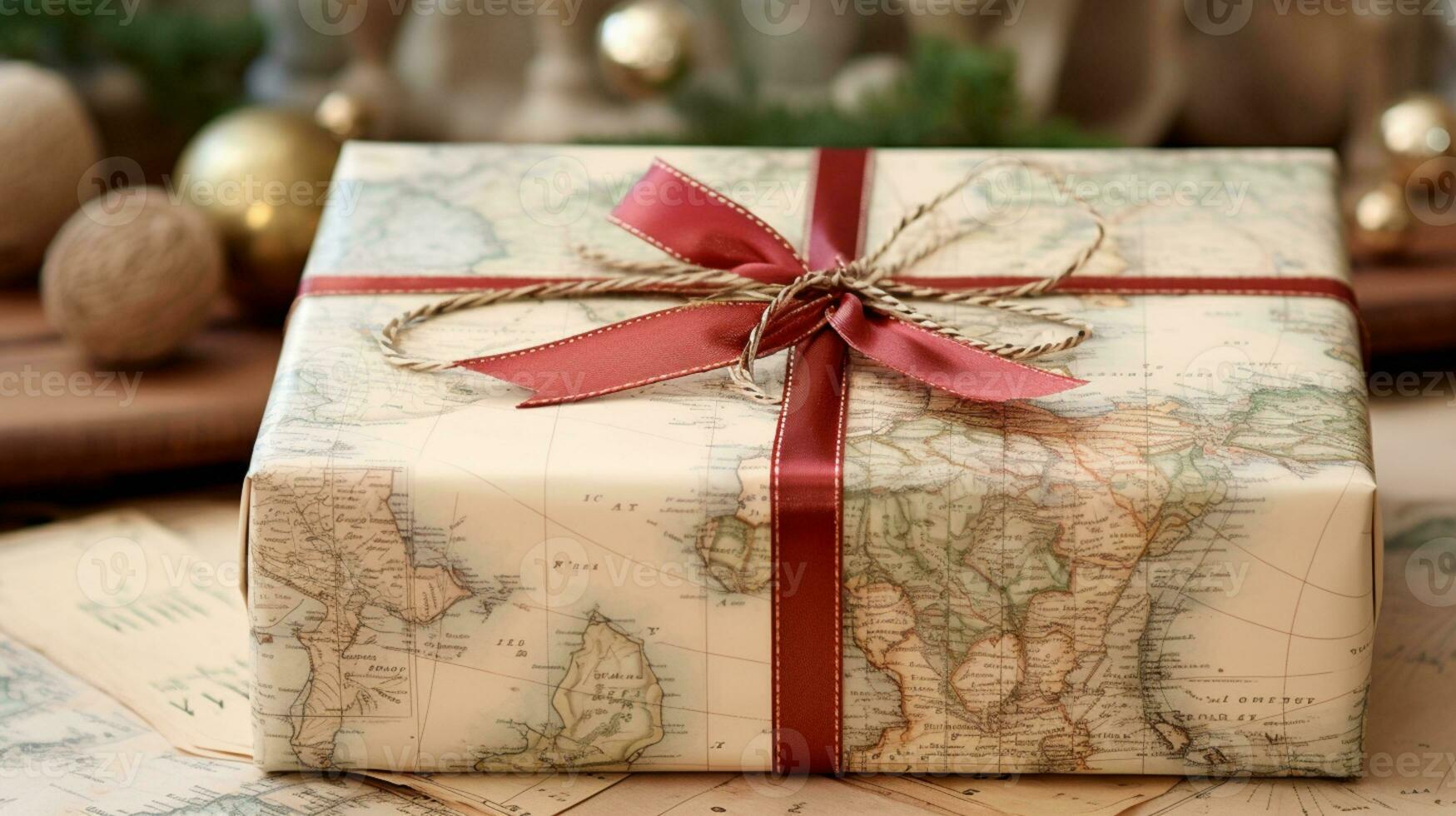 AI generated Christmas gift wrapping idea for boxing day and winter holidays in the English countryside tradition photo