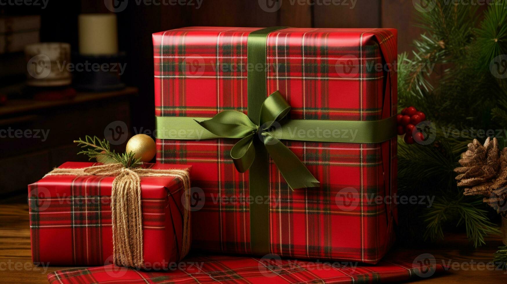 AI generated Christmas gift wrapping idea for boxing day and winter holidays in the English countryside tradition photo