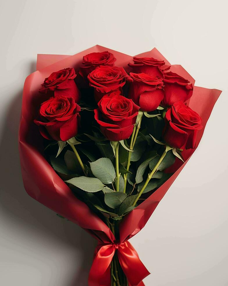 AI generated Bouquet of red roses on a white background. Valentine's Day. photo