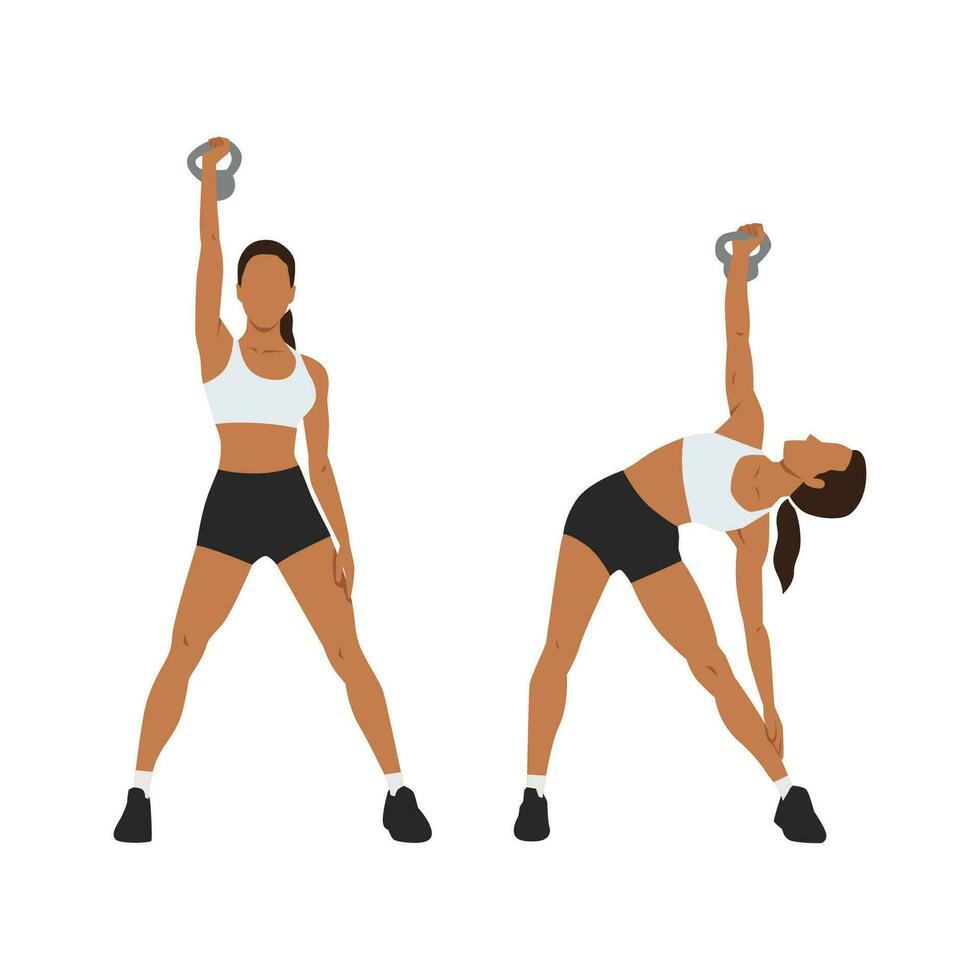 Woman doing Kettlebell windmills exercise. vector