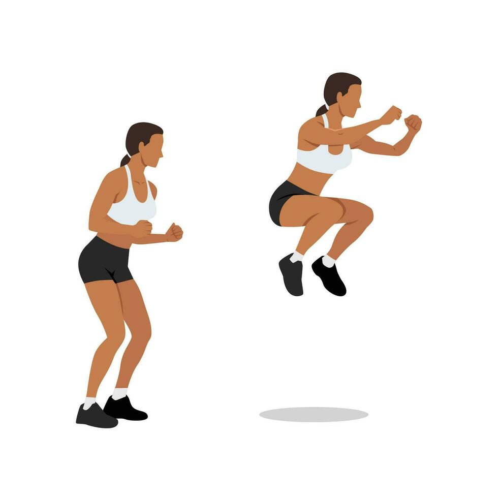 Woman doing Knee tuck jumps exercise. vector