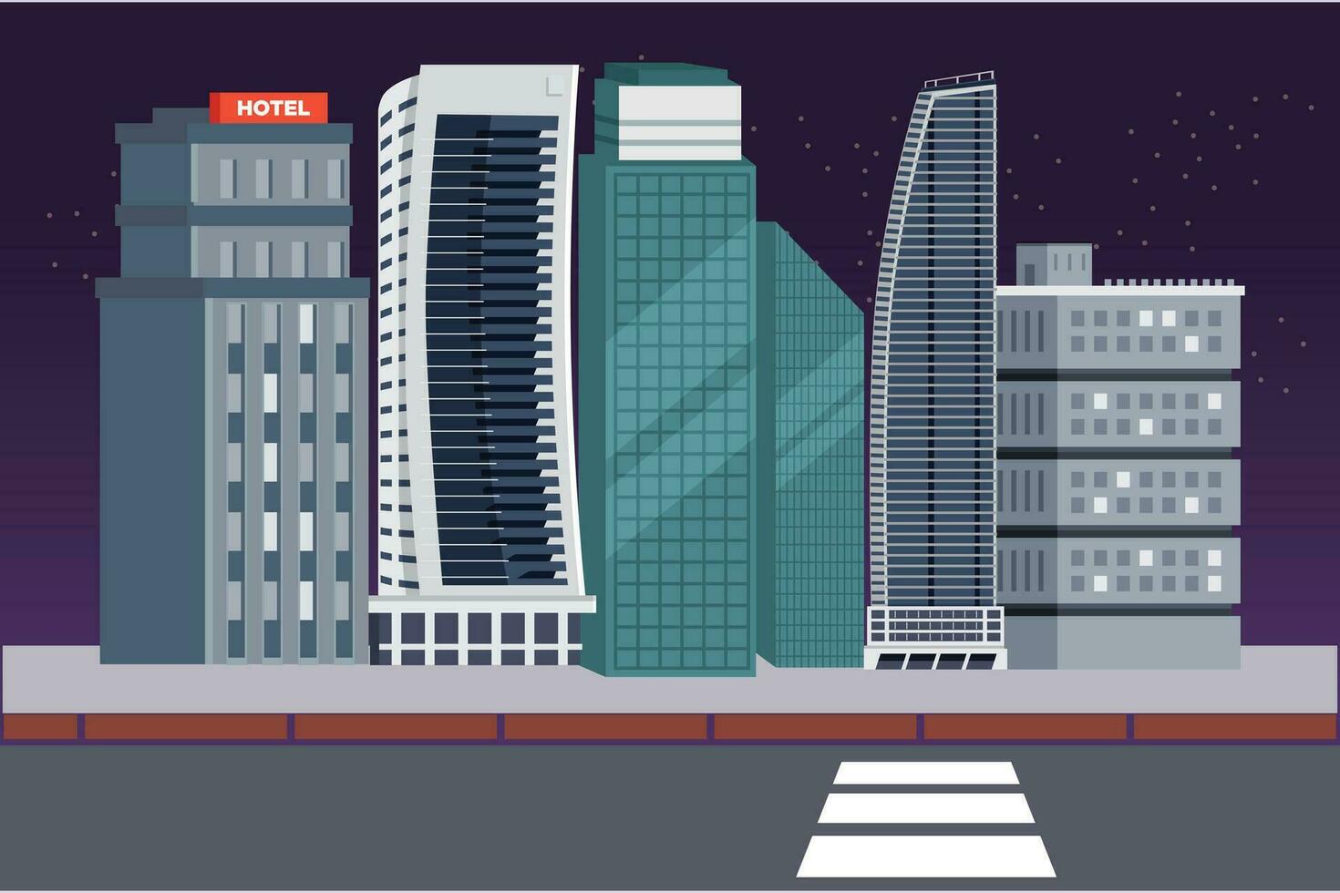 Shopping mall and hotels concept. Colored flat vector illustration isolated.
