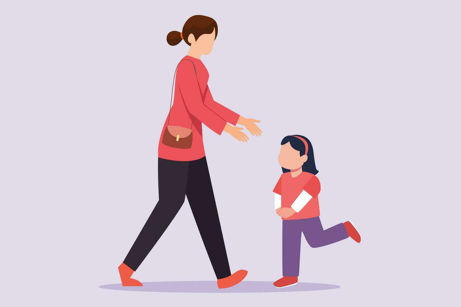 Family and children spending time together. Walking family concept. Colored flat vector illustration isolated.
