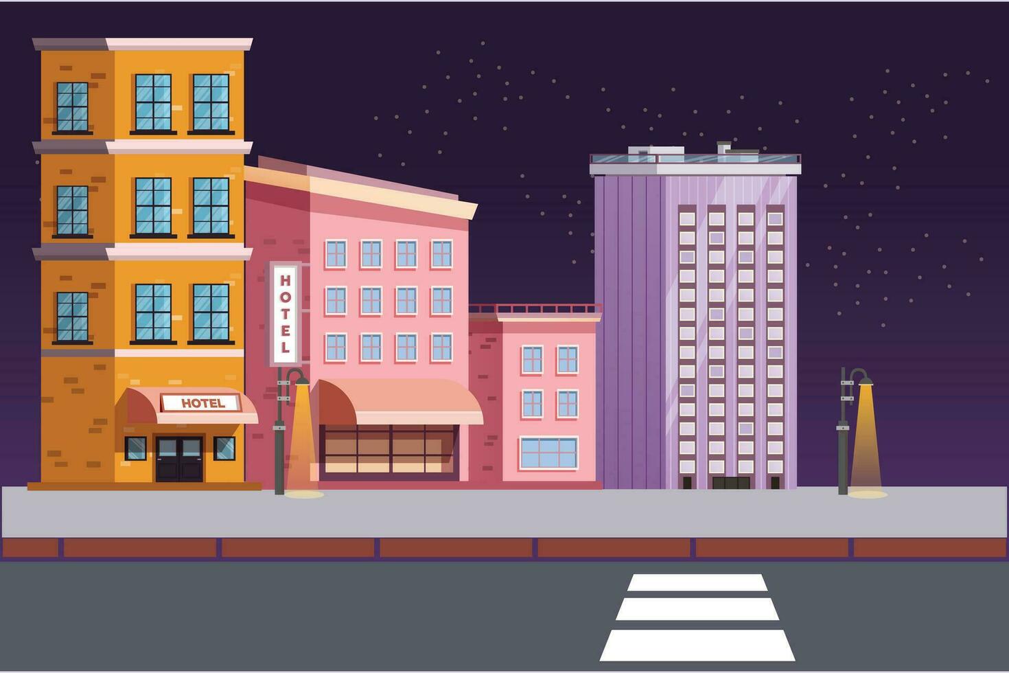 Shopping mall and hotels concept. Colored flat vector illustration isolated.