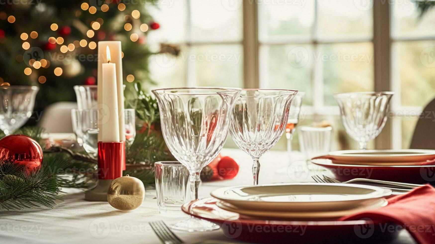 AI generated Christmas holiday family breakfast, table setting decor and festive tablescape, English country and home styling photo