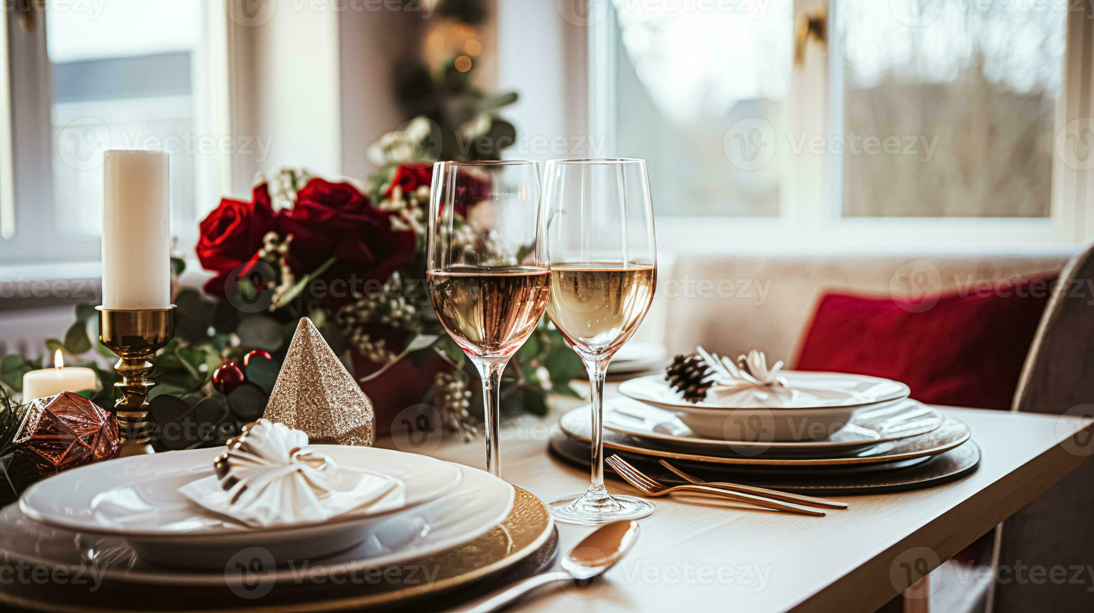 AI generated Festive date night tablescape idea, dinner table setting