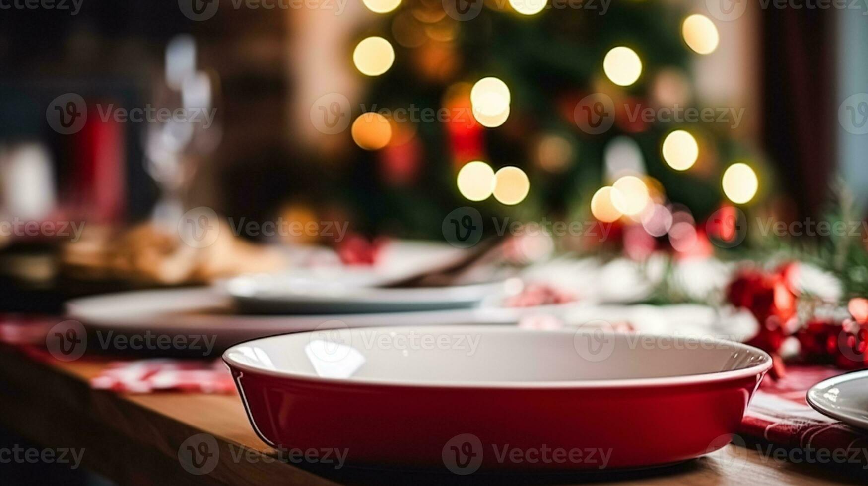 AI generated Dishware and crockery set for winter holiday family dinner, Christmas homeware decor for holidays in the English country house, gift set and home styling photo