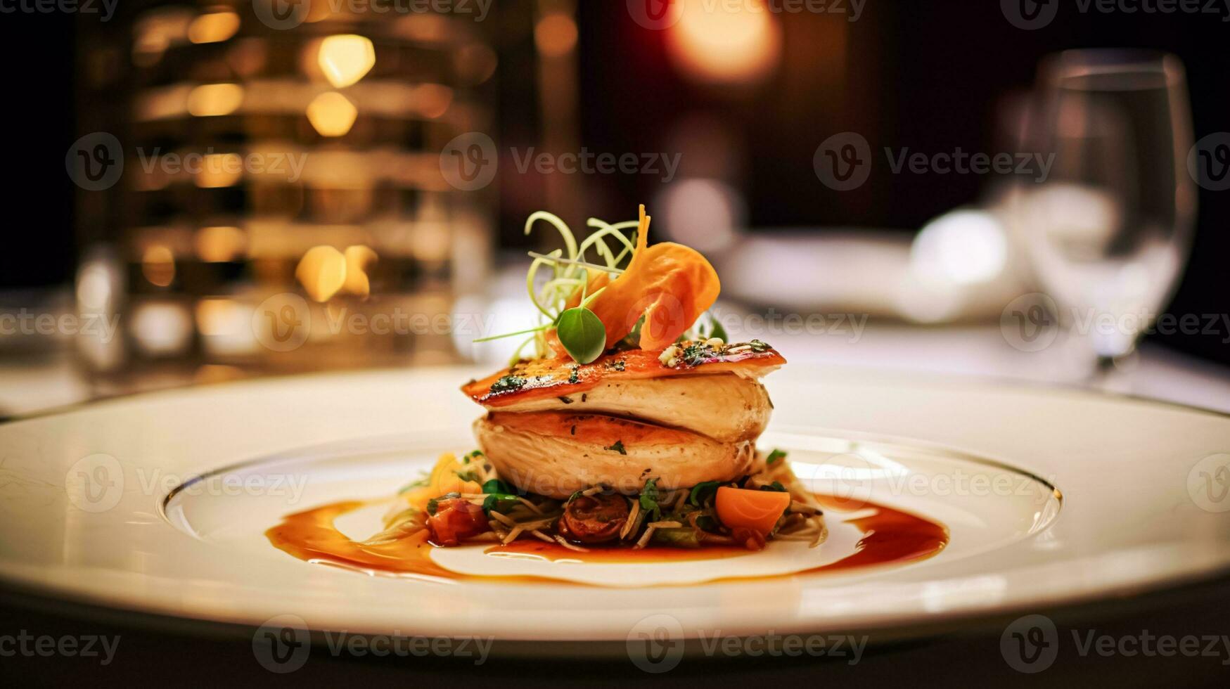 AI generated Exquisite main course meal at a luxury restaurant, wedding food catering and English cuisine photo