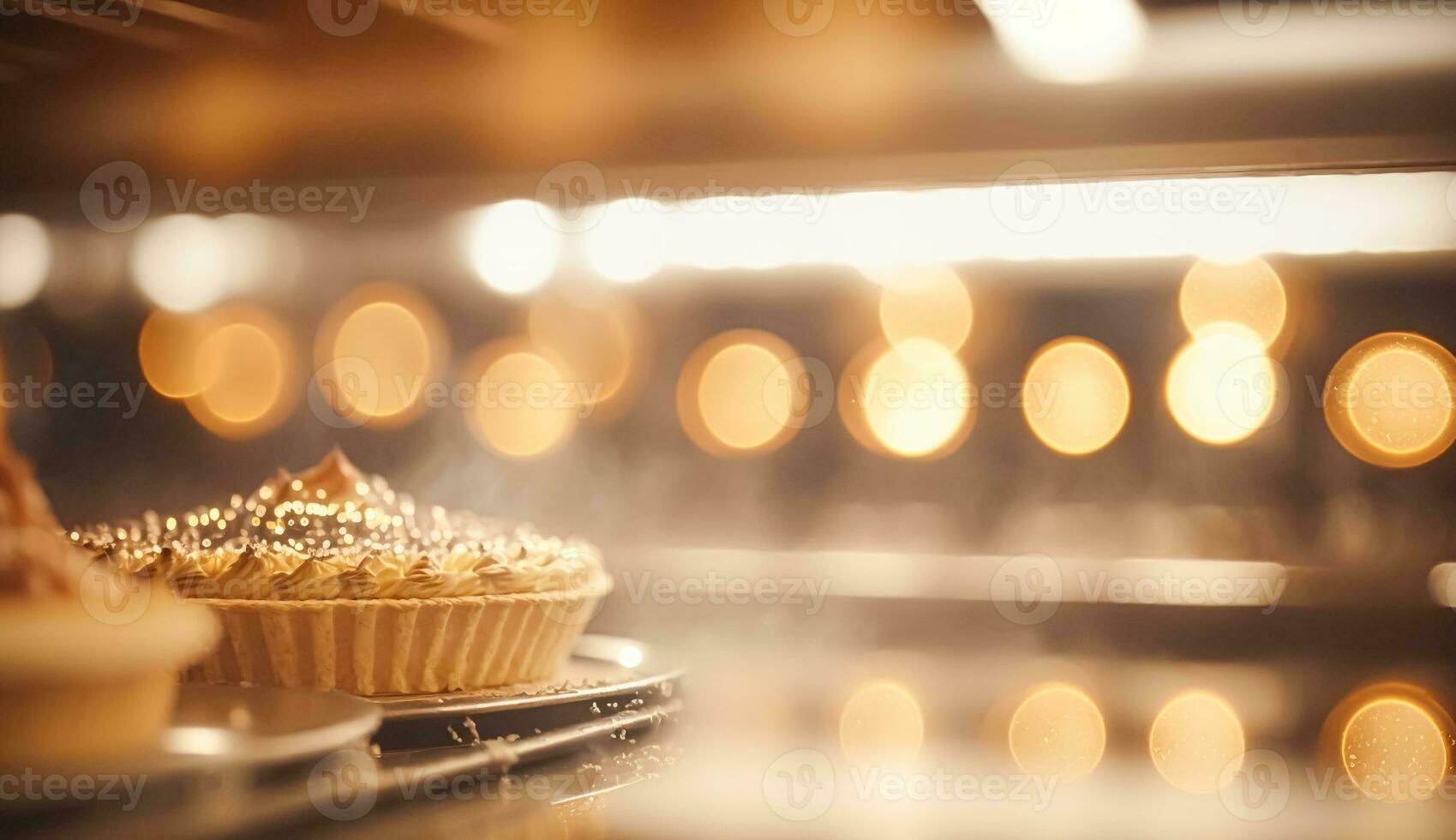 AI generated Bakery with hot fresh bread and pastry baking in the old town bakery, freshly baked products on shelves and the oven, small local business and food production photo