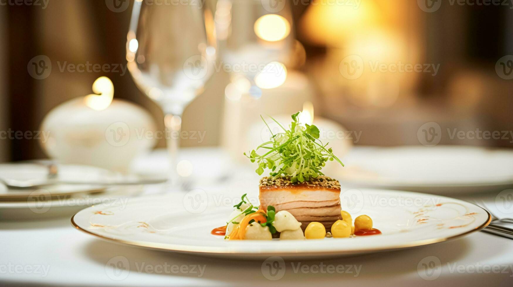 AI generated Exquisite main course meal at a luxury restaurant, wedding food catering and English cuisine photo