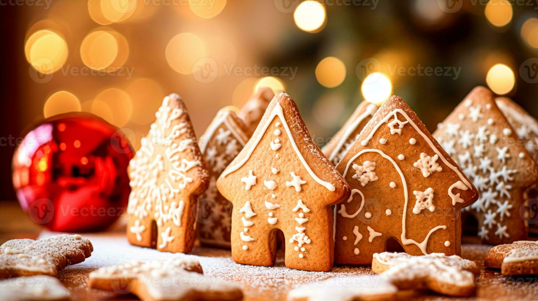 AI generated Christmas gingerbread house, holiday recipe and home baking, sweet dessert for cosy winter English country tea in the cottage, homemade food and cooking photo