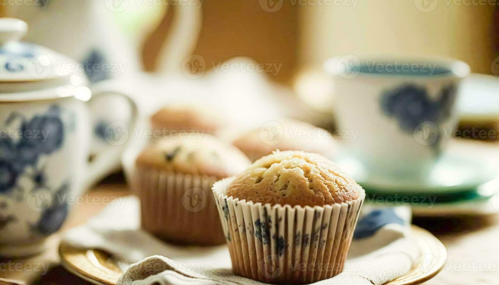 AI generated Homemade cakes, muffins served for tea. Generative Ai photo