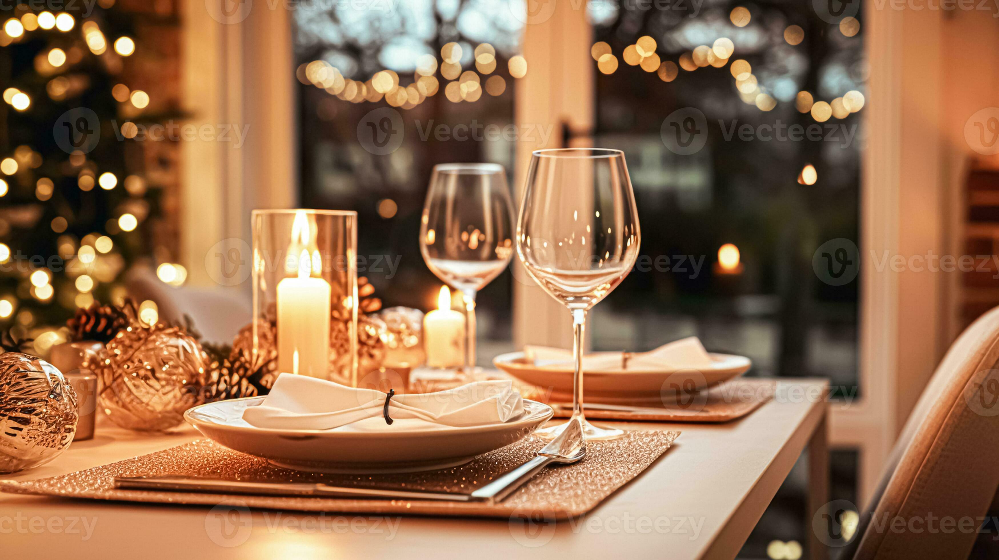 AI generated Festive date night tablescape idea, dinner table setting