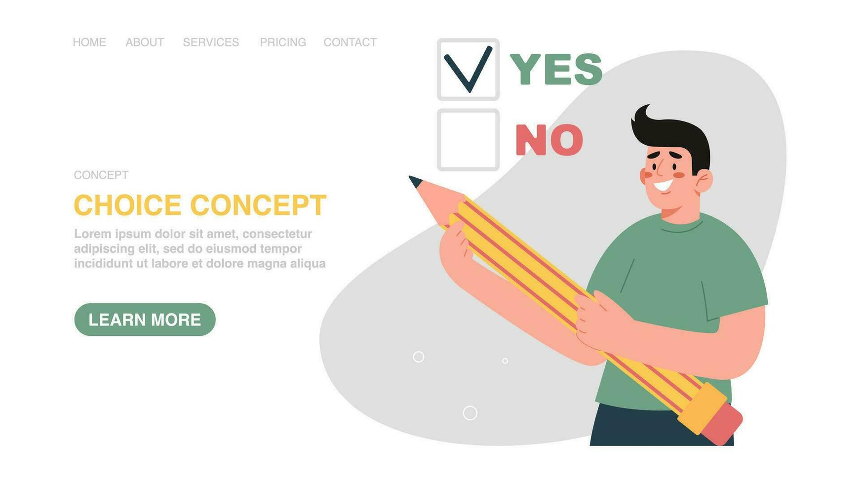 Web banner with man making yes or no choice vector