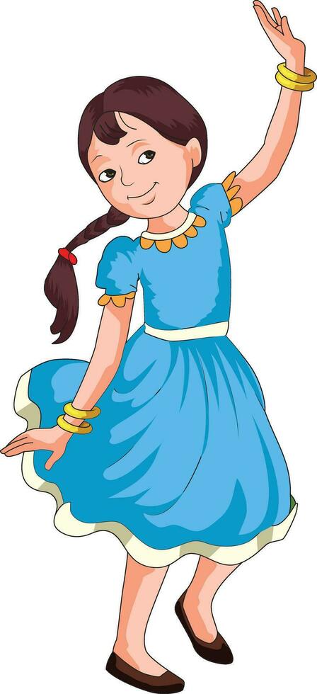 Girl in blue dress smiling and dancing happily vector