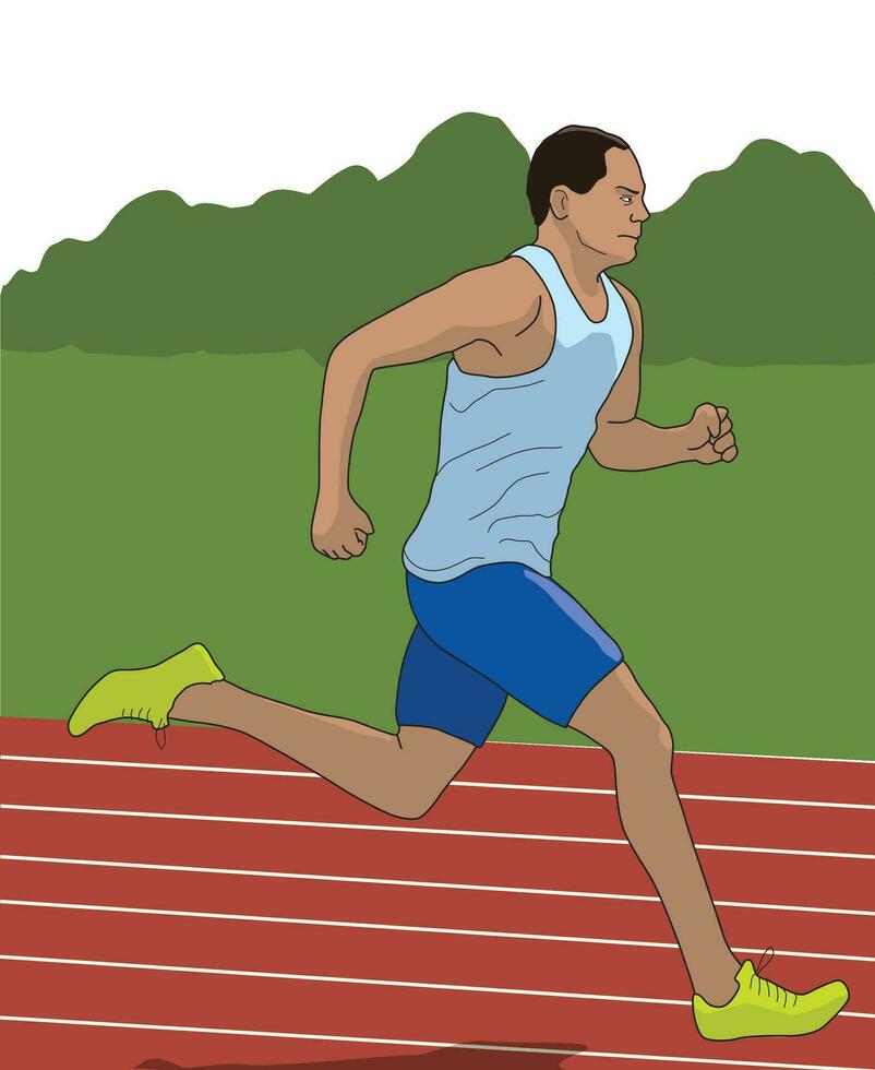 An athlete running on the racing track vector