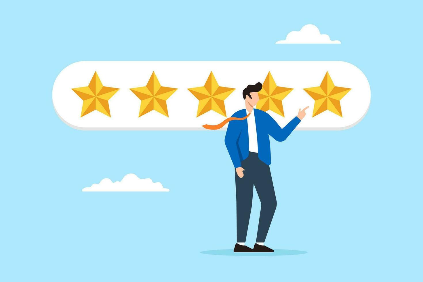 Businessman manager giving star review for performance excellence in flat design vector